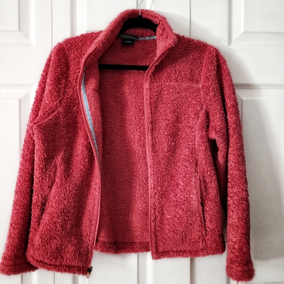 L. L. Bean Orange Red Sherpa Zipper Cozy Sweater M - Picture 3 of 7